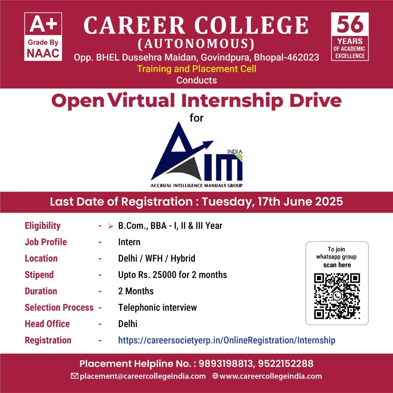 Open Virtual Internship Drive for Aim INDIA